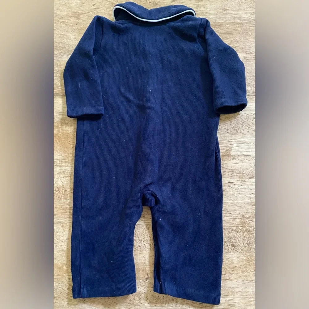 Ralph‎ Lauren Infant Size 6 Months Navy Ribbed Cotton Polo Coverall